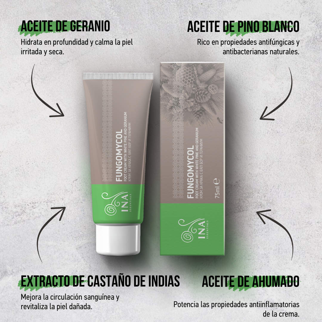 Crema 2 en 1 para hongos en las uñas y piel seca y agrietada - con Pino blanco, Urea y Geranio