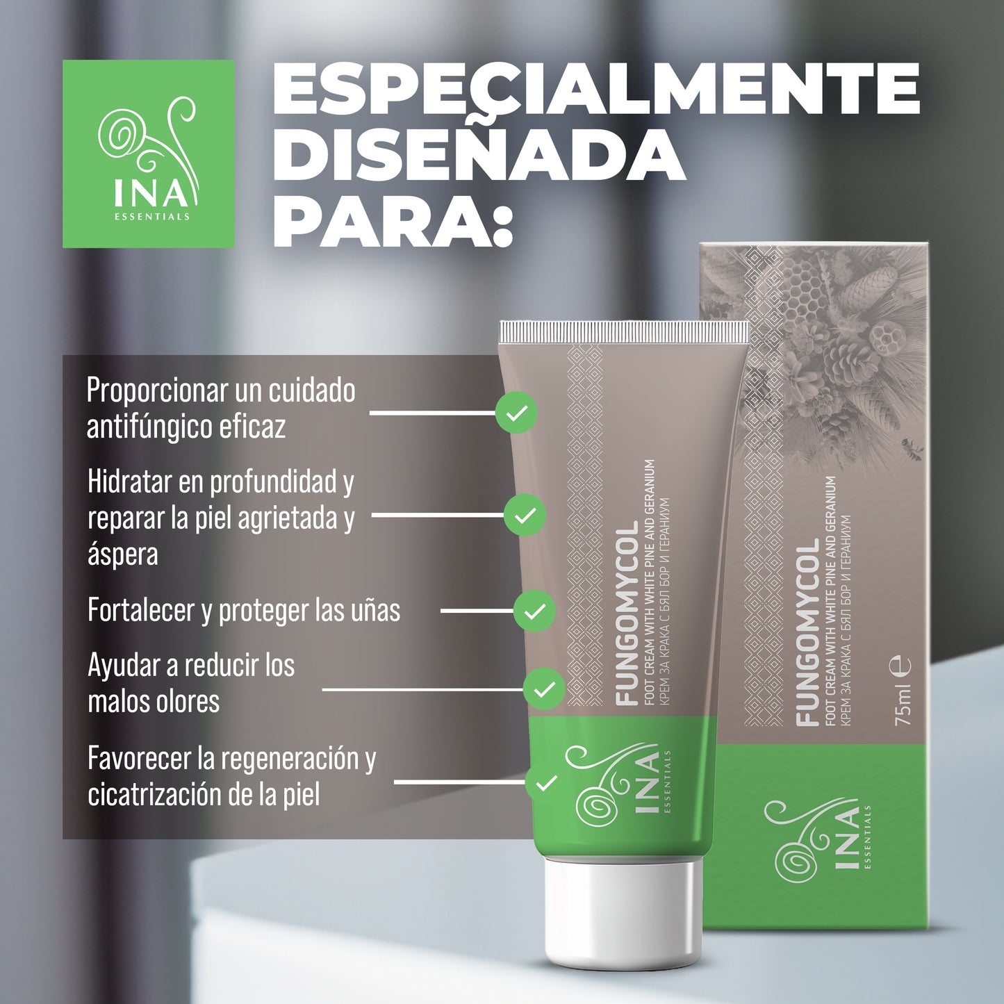 Crema 2 en 1 para hongos en las uñas y piel seca y agrietada - con Pino blanco, Urea y Geranio