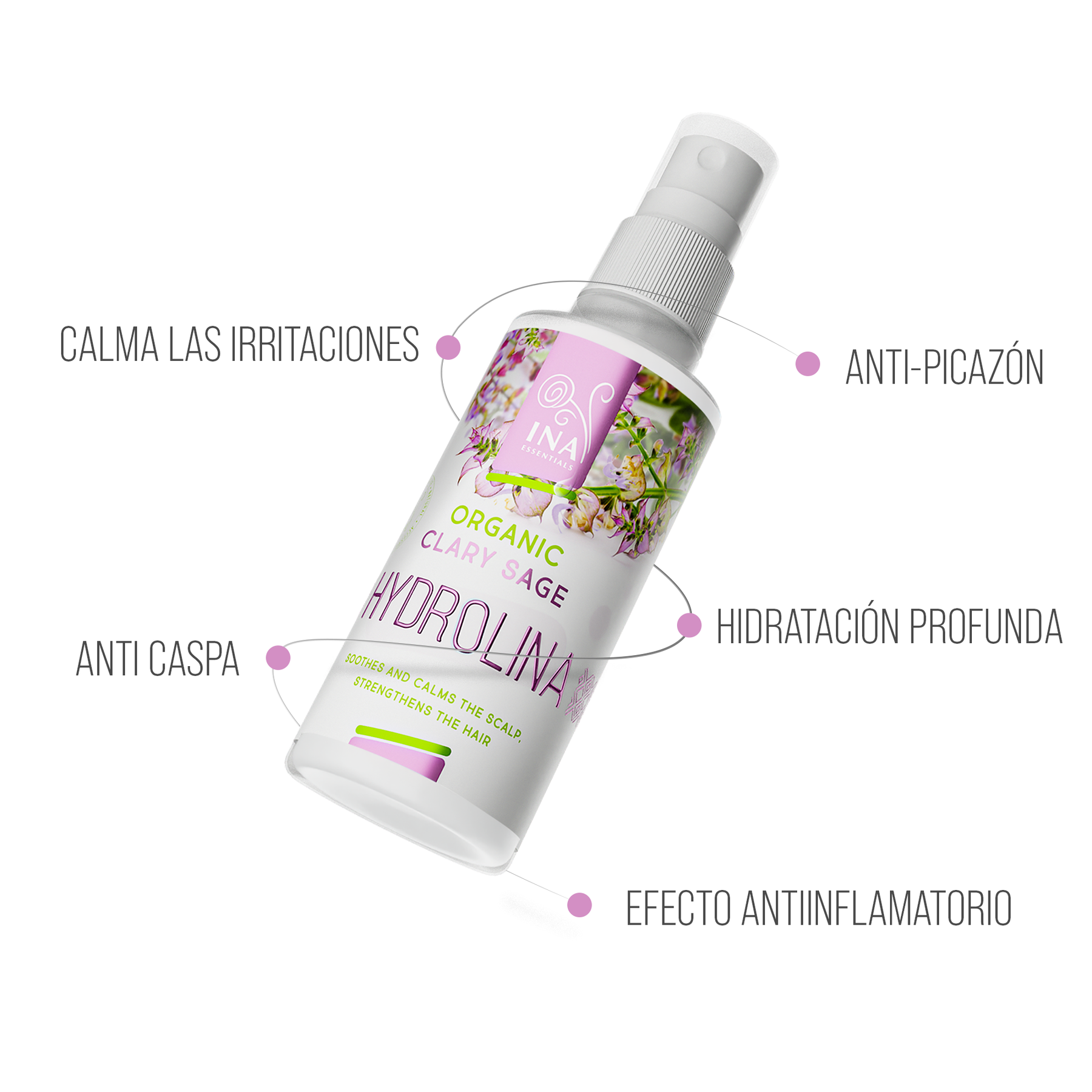 Agua de Salvia Sclarea Orgánica - Hydrolina contra la CASPA y la SEBORREA (150ml)
