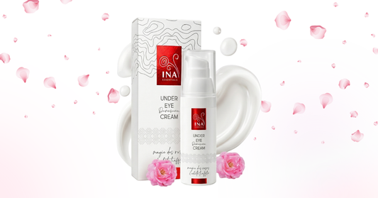 Crema contorno de ojos antiarrugas Rose Eye Lift con su estuche y pétalos de rosa