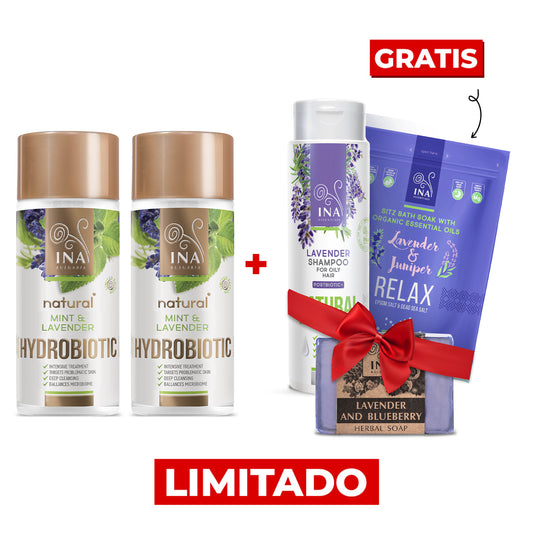 Compra 2 productos Hydrobiotic de lavanda y llévate gratis un champú de lavanda, un jabón y sales de baño