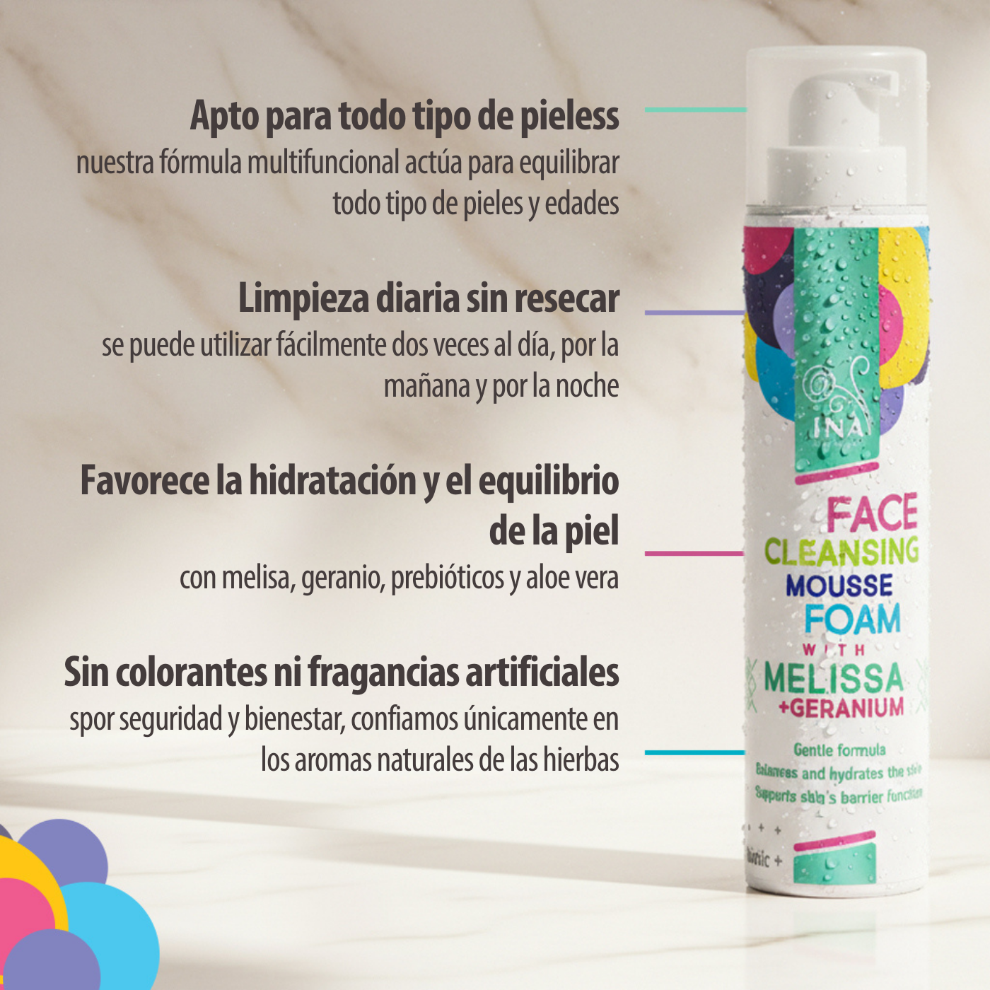 Espuma Limpiadora Natural para el Rostro con Melisa y Geranio - para todo tipo de pieles