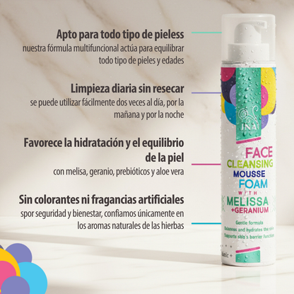 Espuma Limpiadora Natural para el Rostro con Melisa y Geranio - para todo tipo de pieles