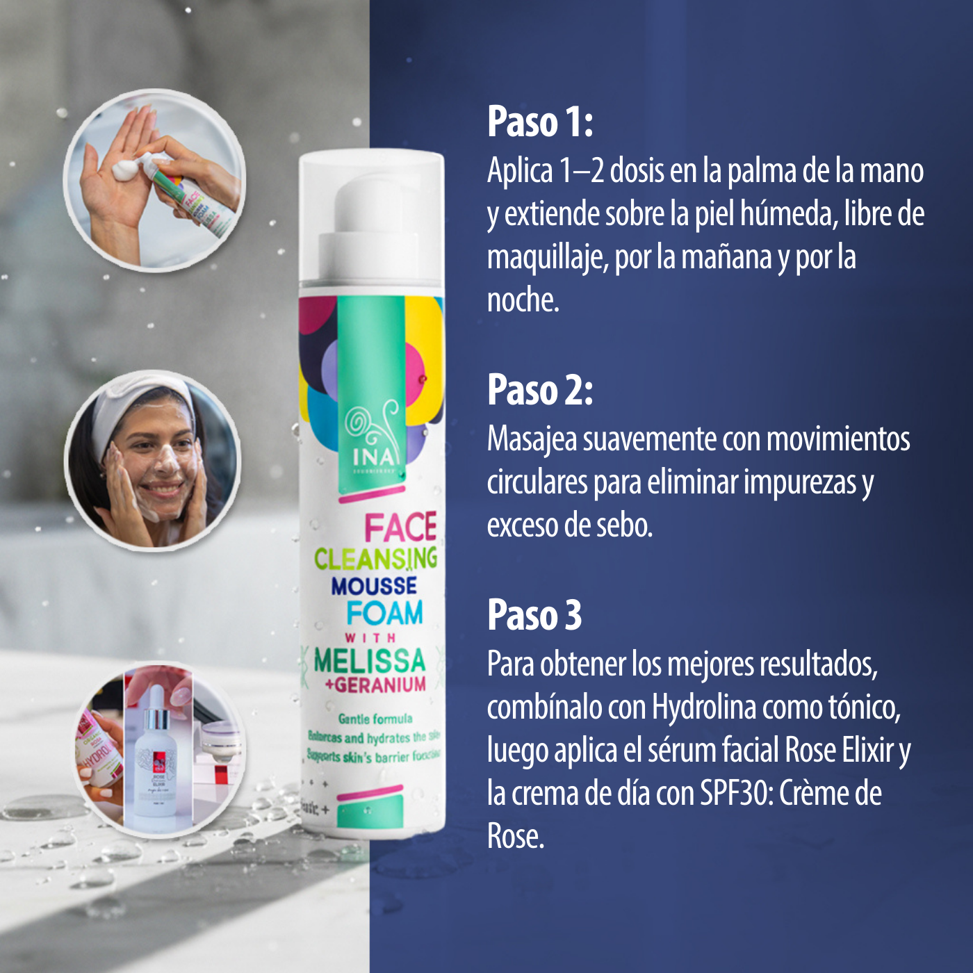 Espuma Limpiadora Natural para el Rostro con Melisa y Geranio - para todo tipo de pieles