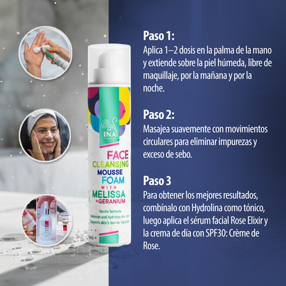 Espuma Limpiadora Natural para el Rostro con Melisa y Geranio - para todo tipo de pieles