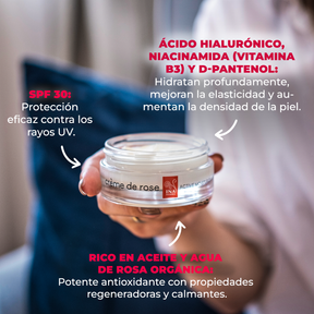 Crème de rose - Crema facial Hidratante con SPF30 - enriquecida con Aceite Esencial de Rosa Orgánica