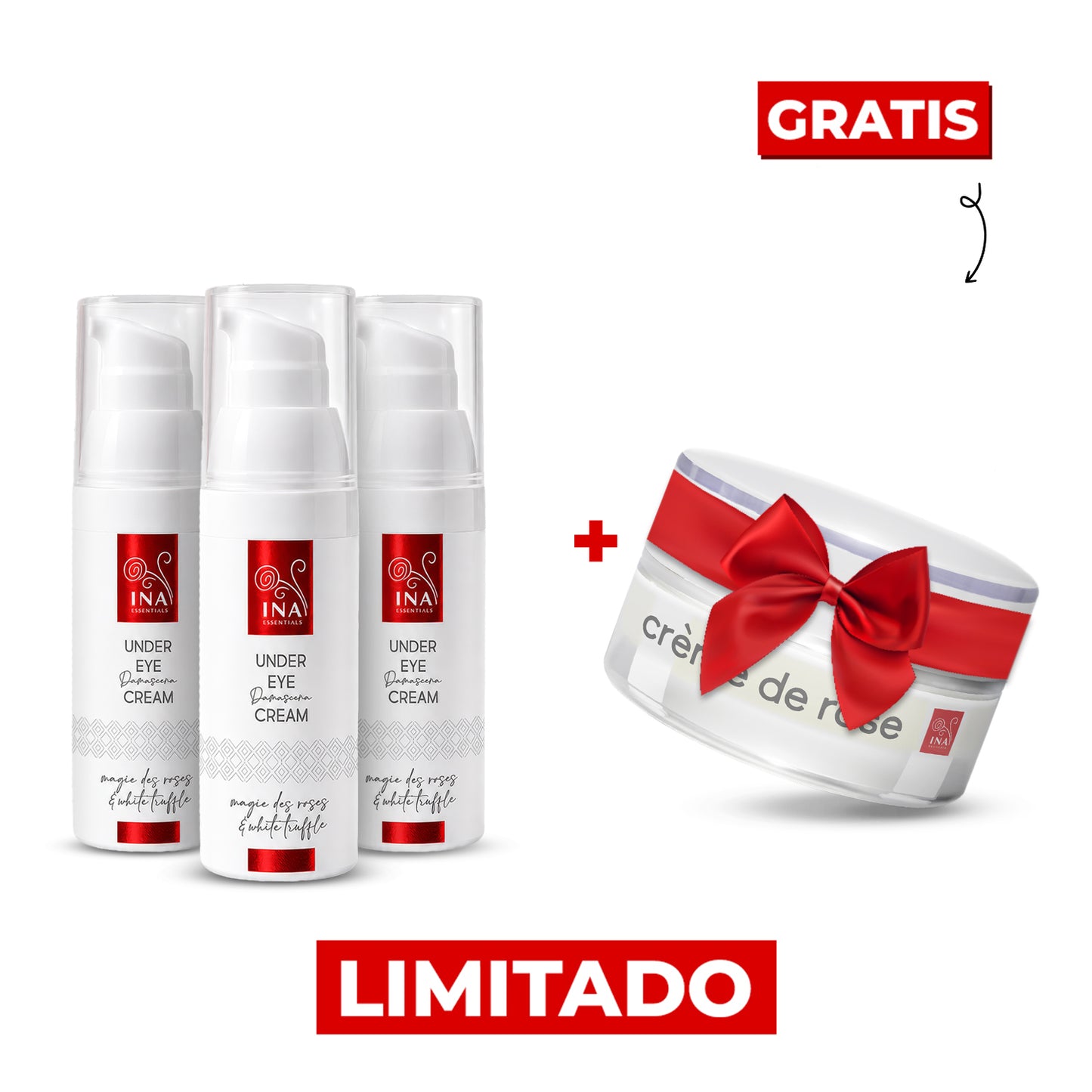 Compre 3 Cremas Contorno de Ojos Antiedad, Llévese 1 Crema Facial Hidratante Gratis