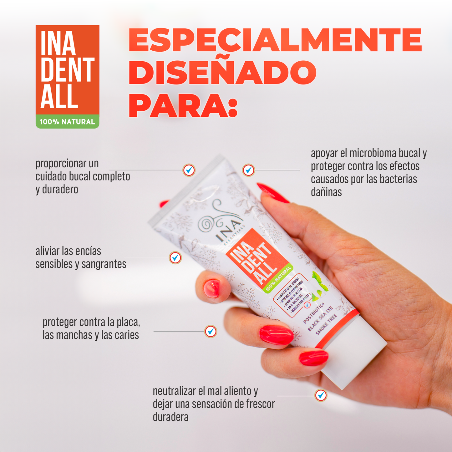 Compre 3 Dentífricos Ina Dent-All y llévese Gratis 1 Enjuague Bucal de Árbol de Humo