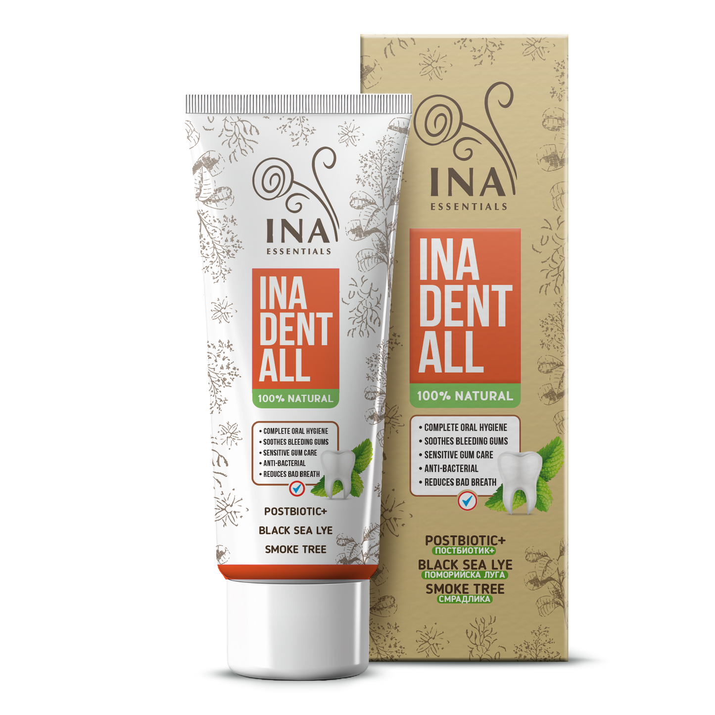 ACCESO ESPECIAL Dentífrico natural sin flúor con Árbol de Humo, Lejía del Mar Negro y Postbiótico - Ina Dent-All