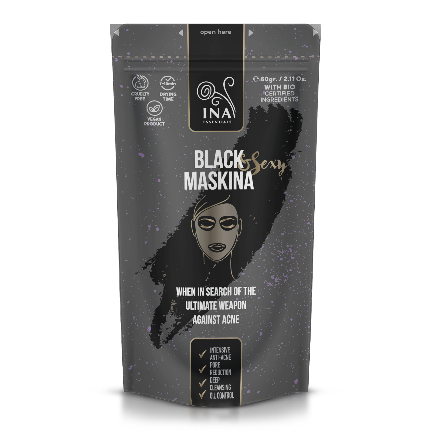 Mascarilla Facial - Maskina Negra - cuidados intensivos para Acné y puntos Negros
